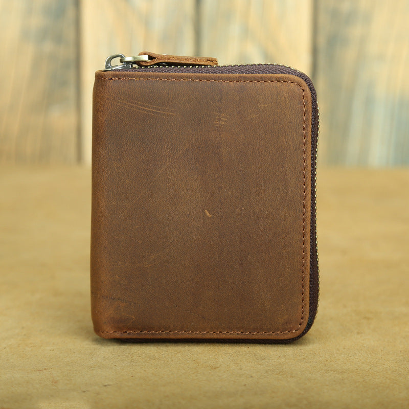 Men's Vintage Crazy Horse Leather Chain First Layer Ladies Wallet