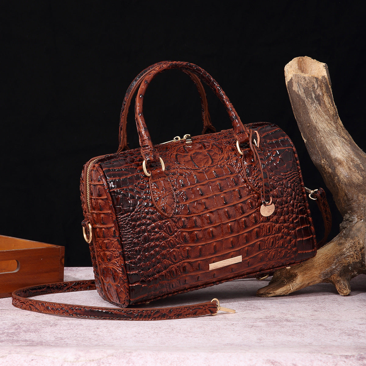 Women's Portable Underarm Vintage Brahmin Crocodile Pattern Bags