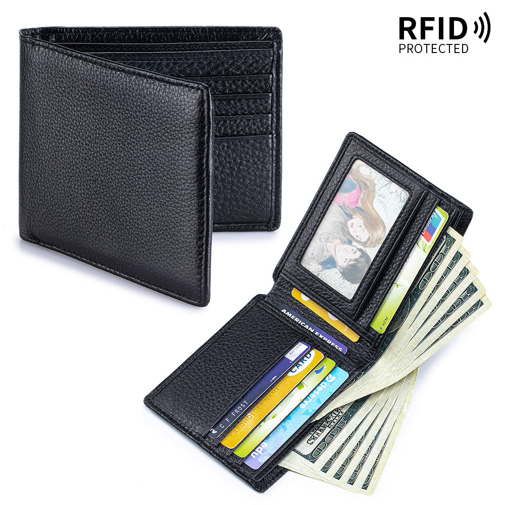 Men's Textured Short First Layer Cowhide Business Simple Leather Driving License Men's Wallet