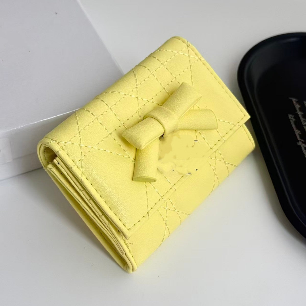 Women's Genuine Leather Bow Color Contrast Short Two Ladies Wallet