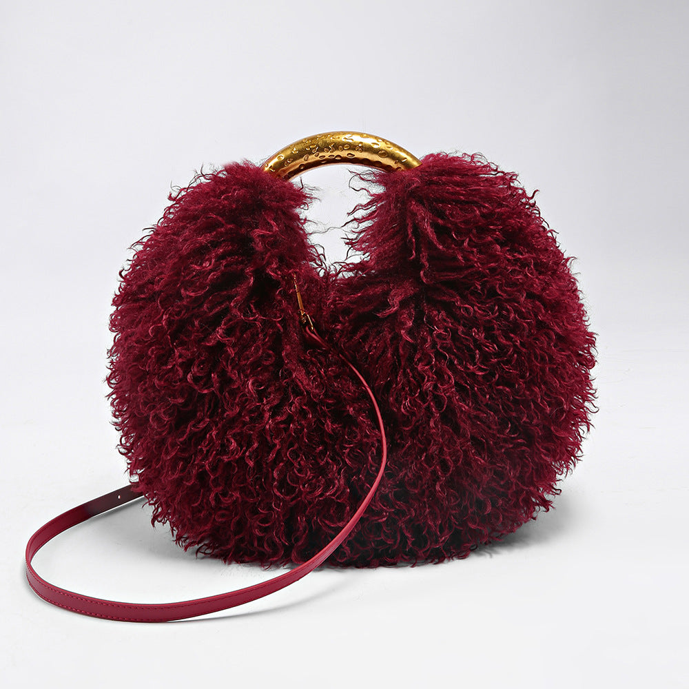 Women's Plush Imitated Tibet Sheep Fur Round Bags