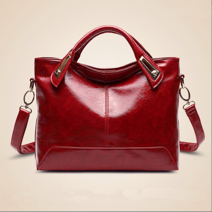 Women's Retro Style Trendy Fashionable Oily Leather Glossy Women's Shoulder Bag