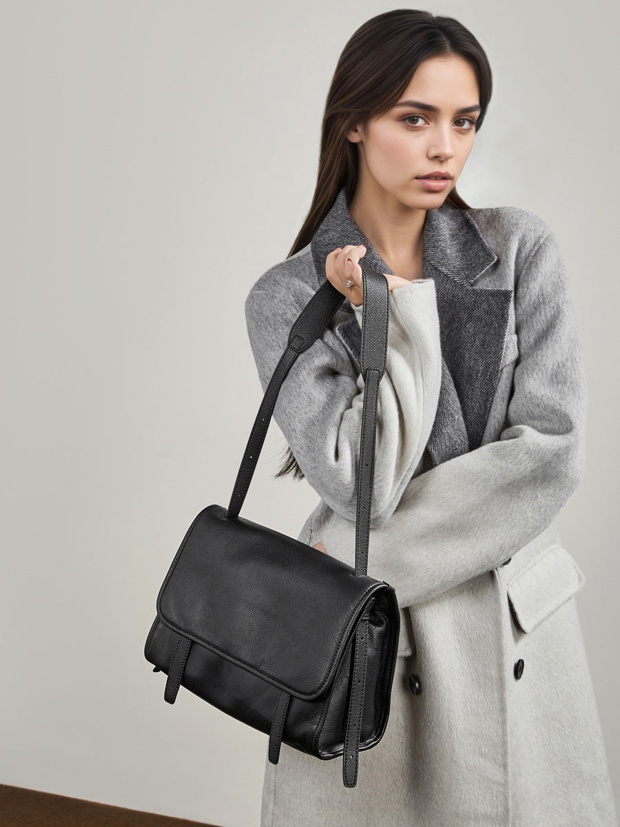 Women's Retro Frosted One Winter First Layer Cowhide Commuter Tote Bags