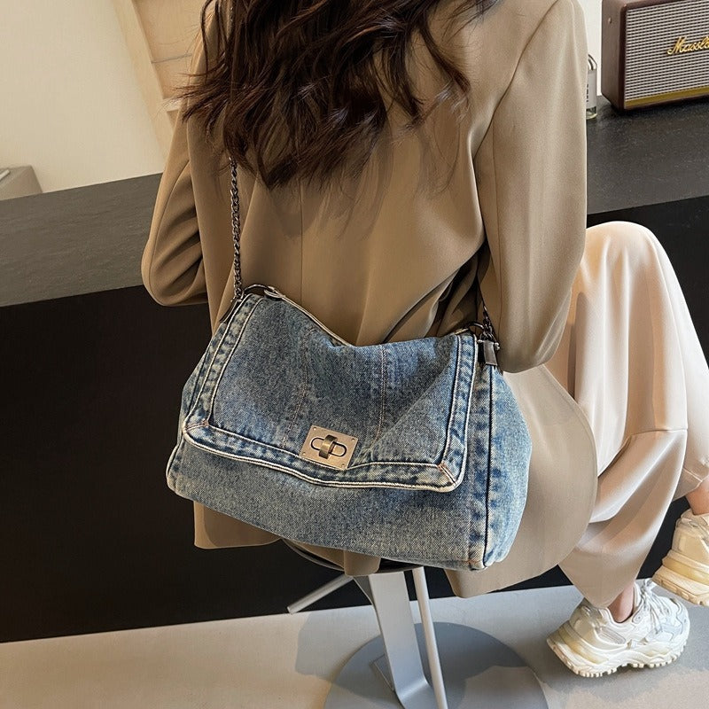 Women's Retro Denim High-grade Chain Large Capacity Shoulder Bags