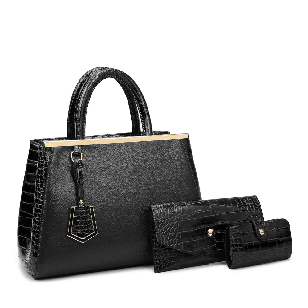 Women's Crocodile Pattern Patchwork Three-piece Set Mother Women's Shoulder Bag