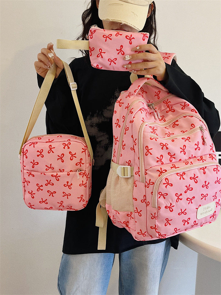 For College Large Capacity Bowknot Full Printing Leisure Backpack