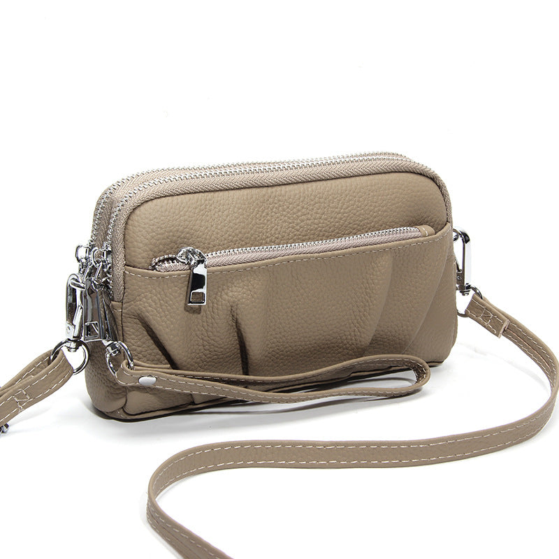 Women's Leather Large Capacity Fashionable Simple Pleated Lightweight Women's Messenger Bag