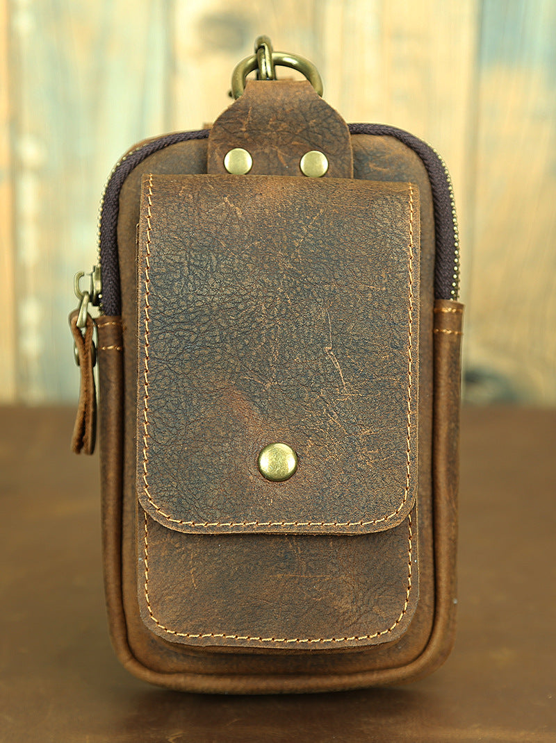 Crazy Horse Leather First Layer Cowhide Wear Hanging Genuine Phone Bags