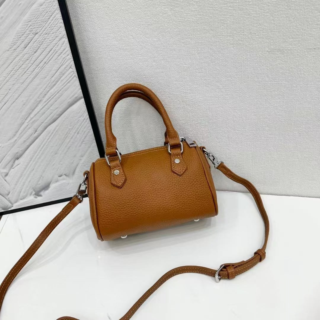 Women's Advanced Texture Outing Genuine Leather Boston Pillow First Layer Cowhide Bags