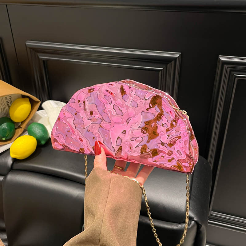 Women's Irregular Glossy Acrylic Dumplings Fan-shaped Clutch Bags