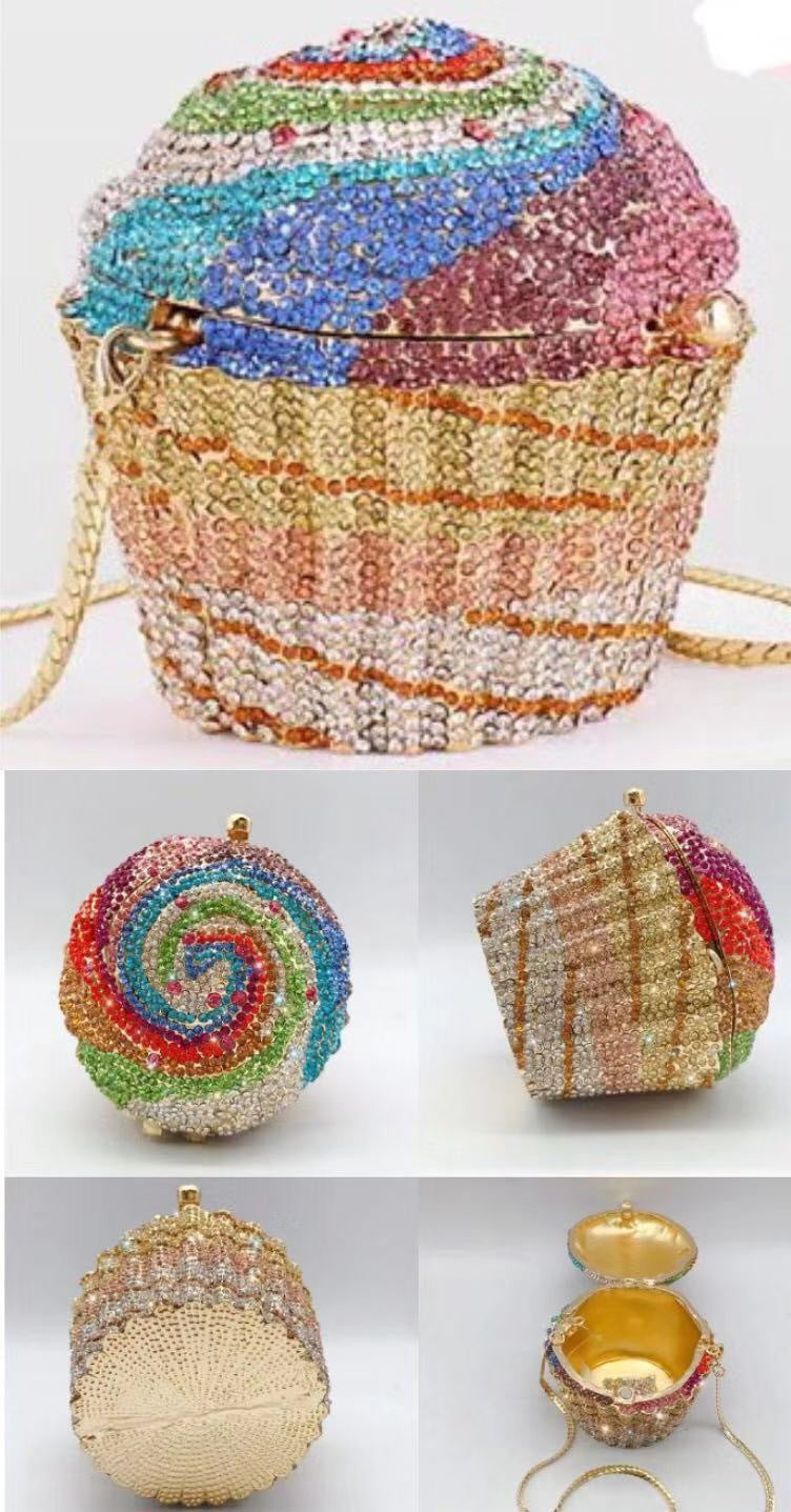 Women's Cake Ice Cream Full Diamond Metal Banquet Bags