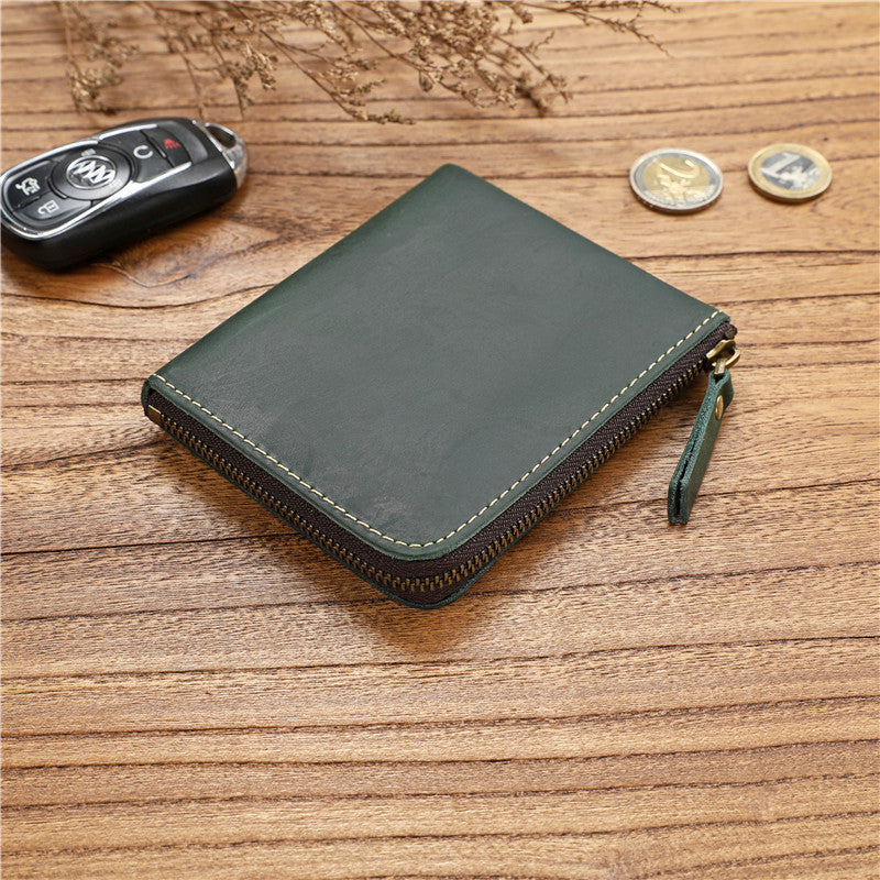Men's Crazy Horse First Layer Short Cowhide Zipper Ladies Wallet