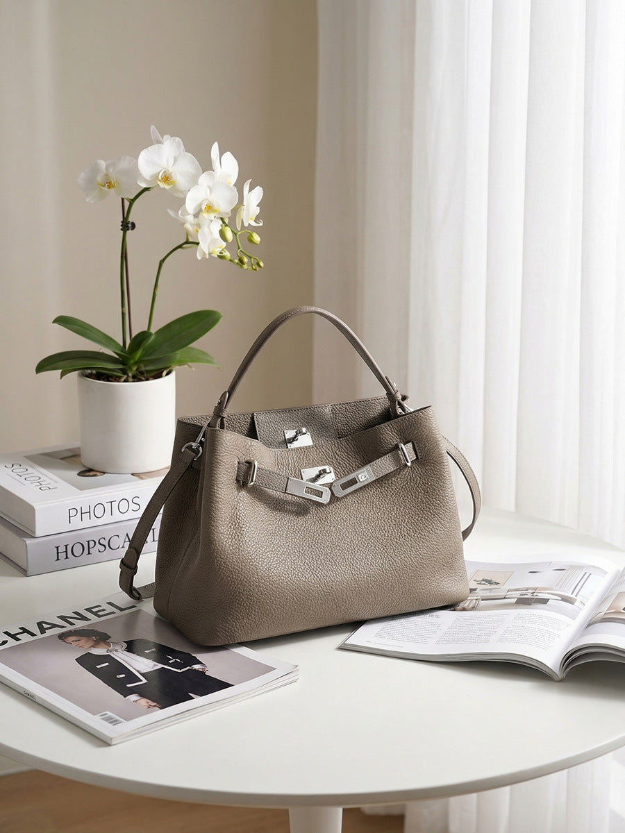 First Layer Cowhide Retro Lazy Barrel Practical Women's Leather Bag