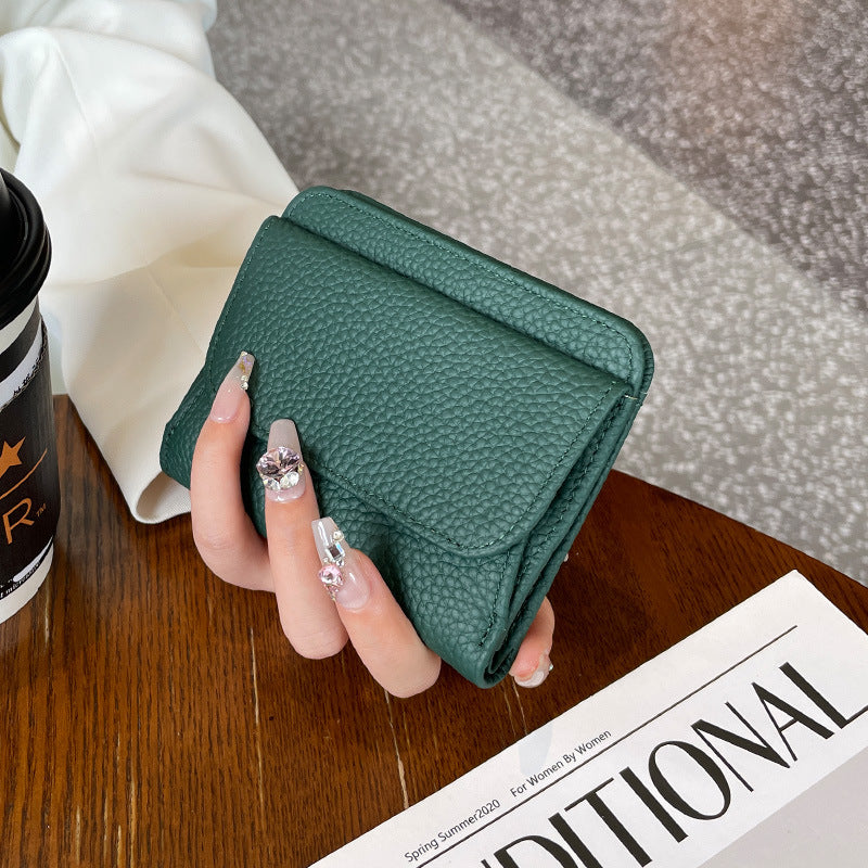 Women's First Layer Cowhide Thin Half Fold Short Compact Coin Purses