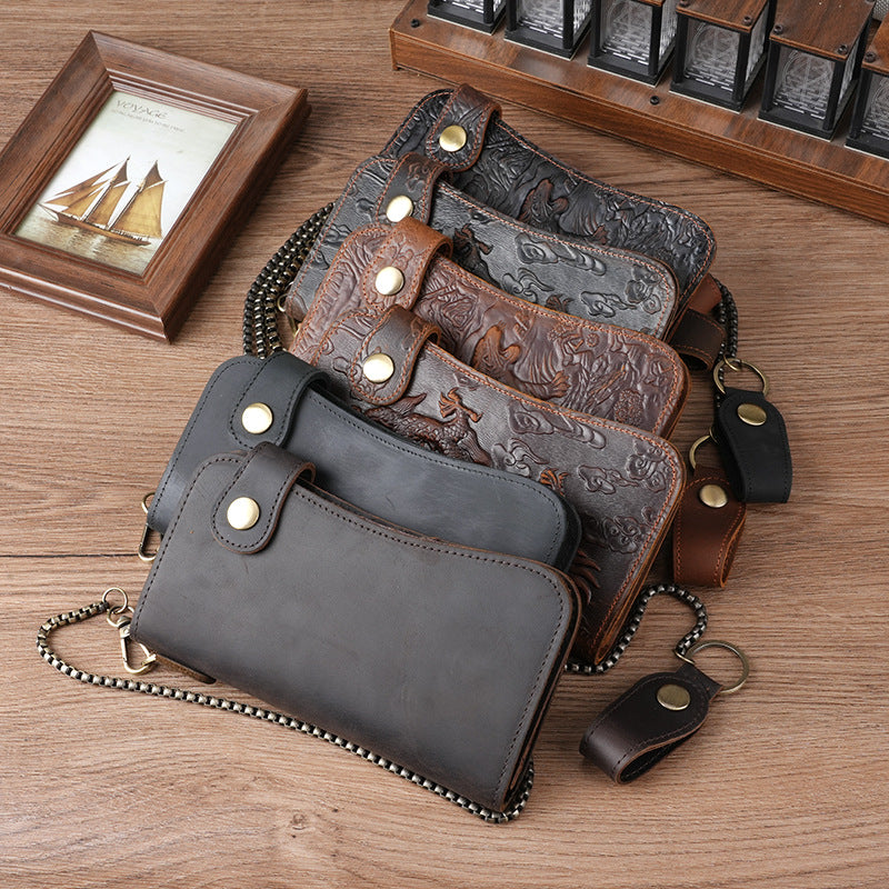 Swiping Iron Chain Crazy Horse Leather Retro Men's Wallet
