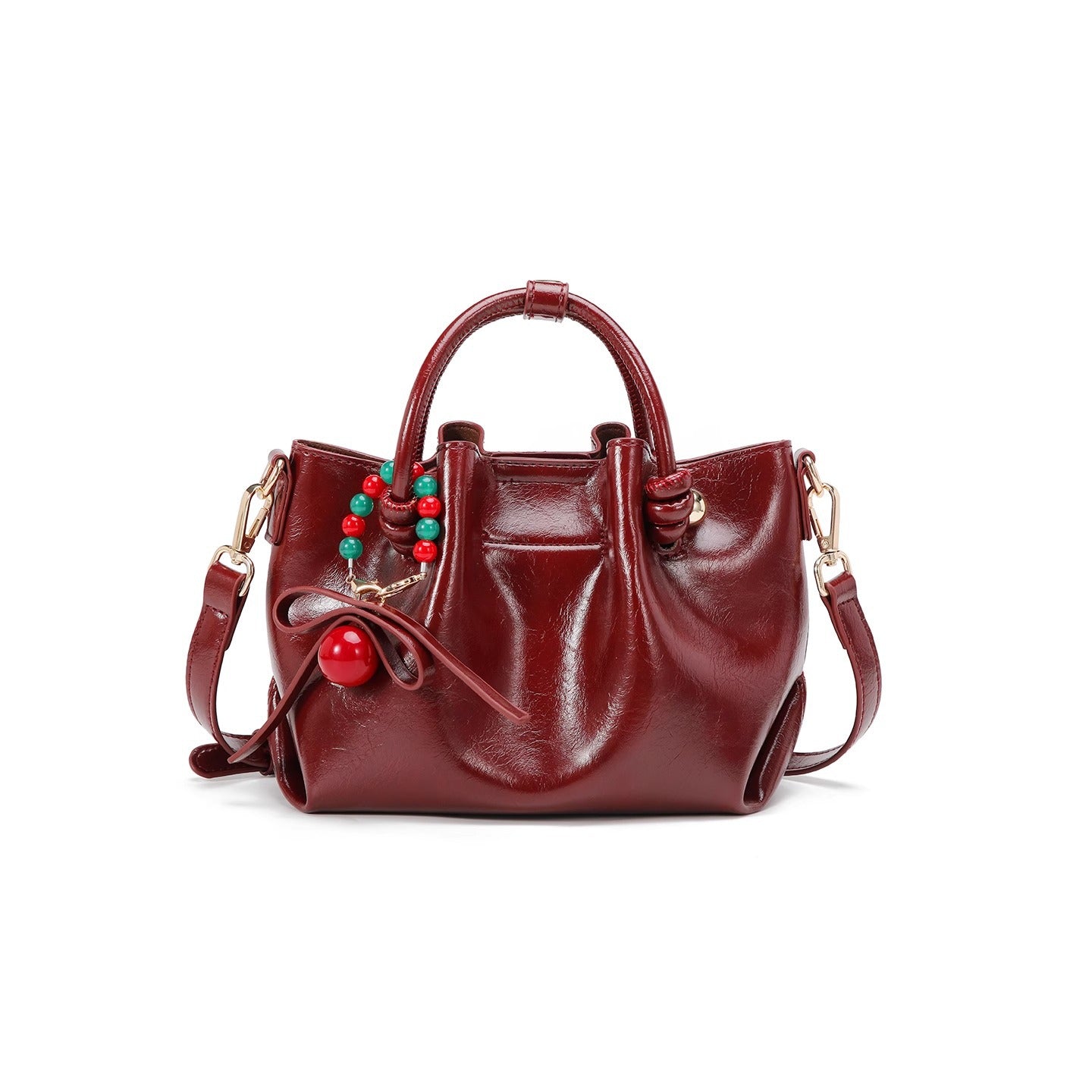Oil Wax Leather Golden Balls Decorative Light Luxury Hand Female Women's Handbag