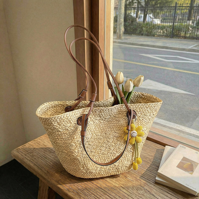 Summer Straw Woven Lightweight Seaside Vacation Weaving Tote Bag