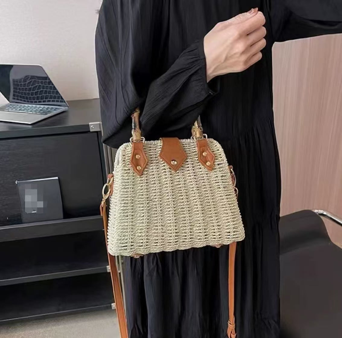 Women's Korean Style Bamboo Bending Straw Fashion Portable Vacation Women's Handbag