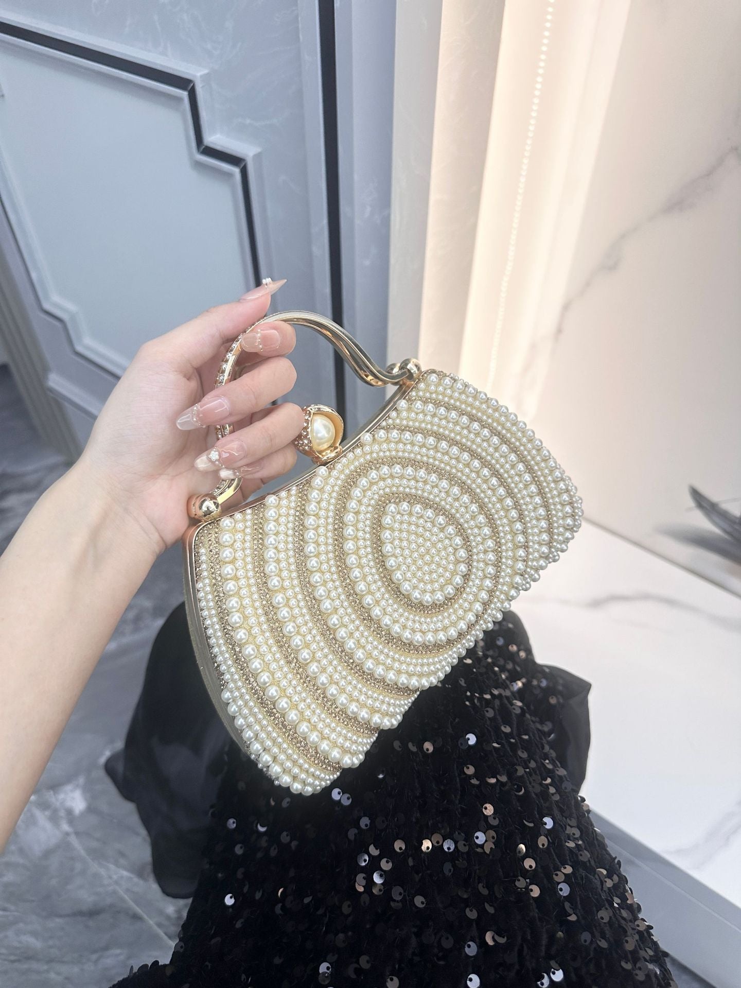 Stylish Banquet Dress Diamond Pearl Clutch Bags