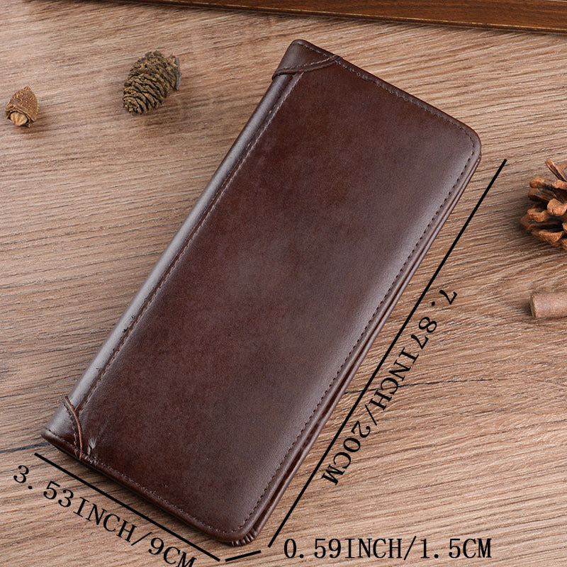 Men's Oil Waxed Leather Long Genuine Vertical Men's Wallet