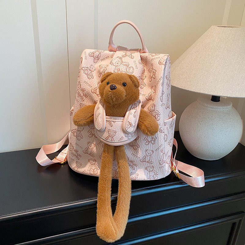 Korean Style Cute Cartoon Plush Bear Early High College Backpacks