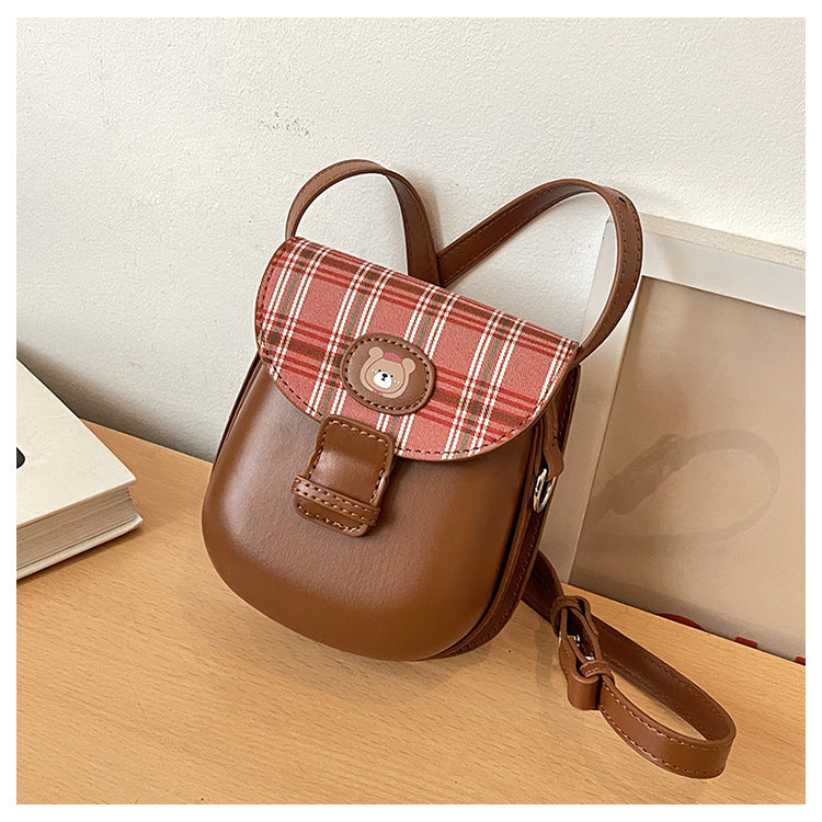 Women's Winter Preppy Style Retro Plaid Saddle Cute Bags