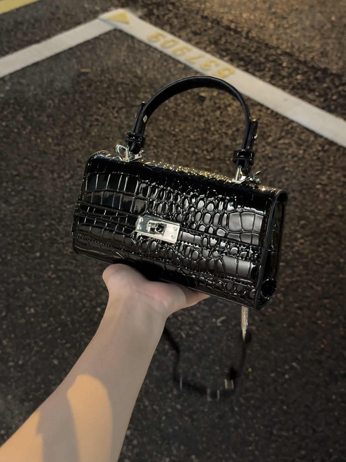 Women's Korean Style French Stick Alligator Print Summer Small Square Bag