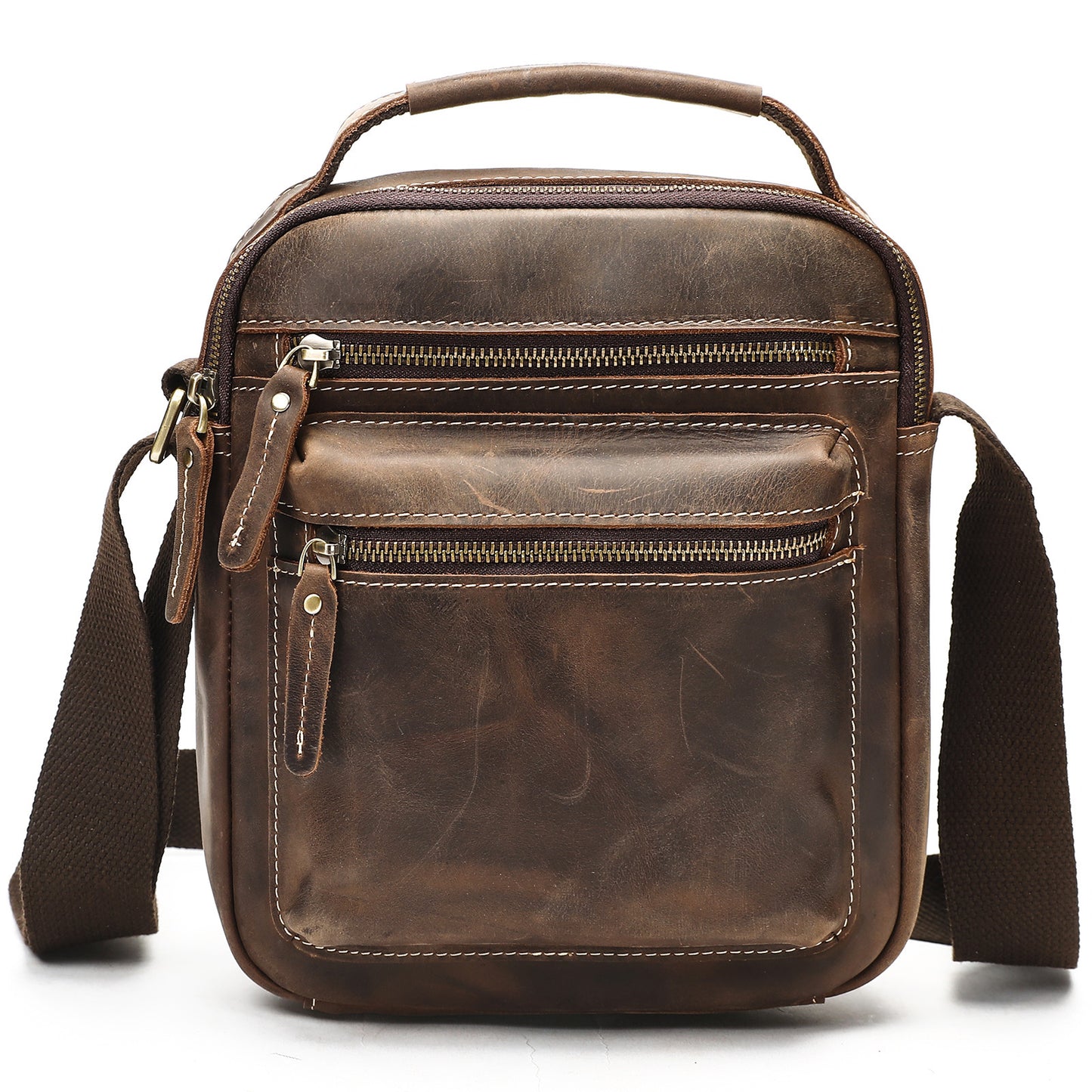 Men's Leather Fashion Crazy Horse First Layer Cowhide Men's Shoulder Bag