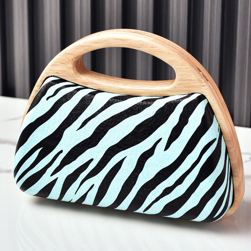 Zebra Pattern Vintage Shaped Wood Party Summer Dinner Bag
