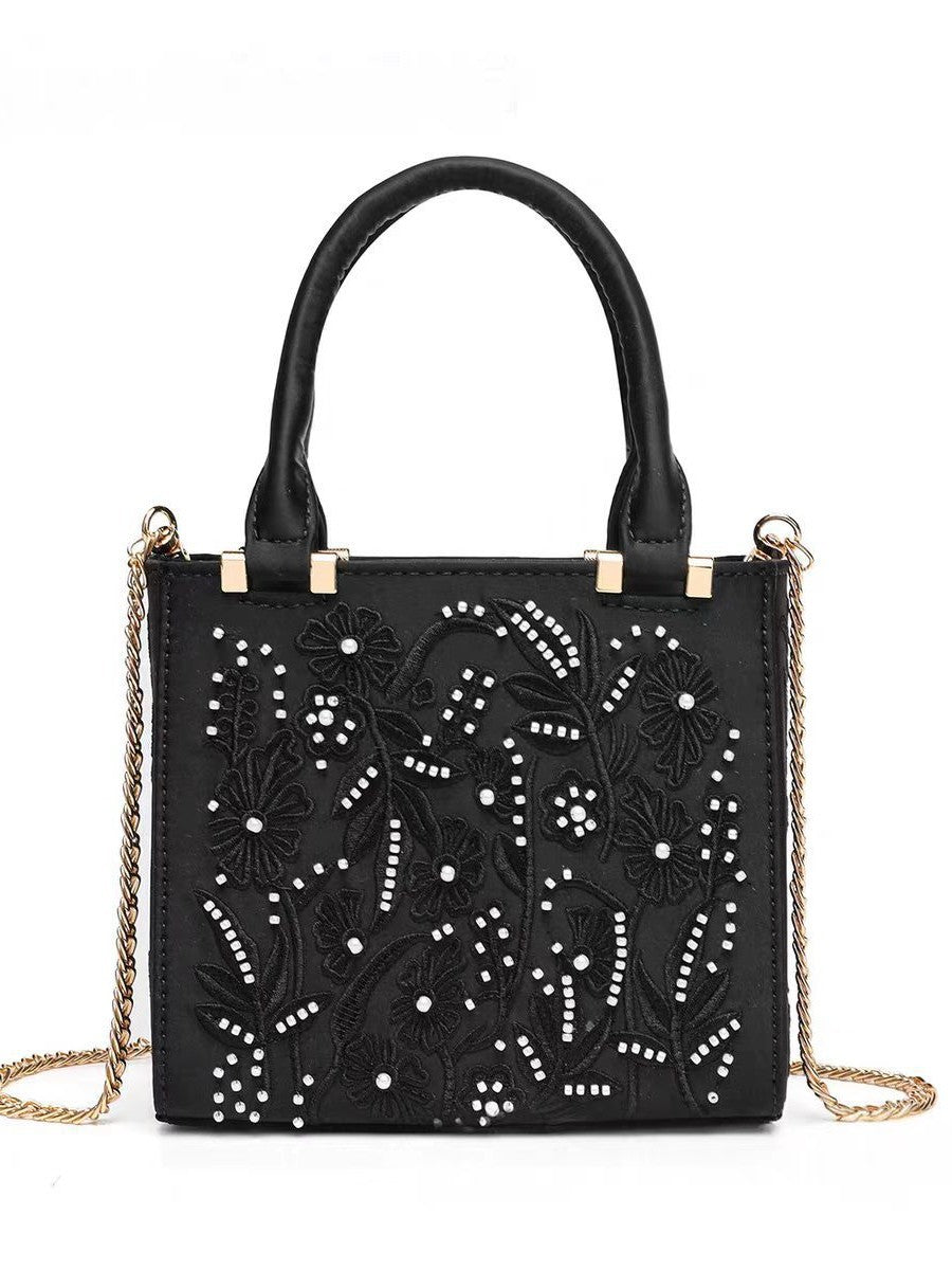 Women's Artificial Decorated Pearls Silk Satin Texture Hard Women's Handbag