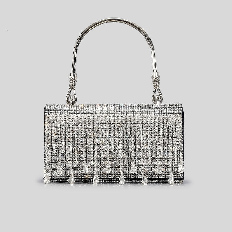 Women's Tassel Rhinestone Design Metal Flap Handbags