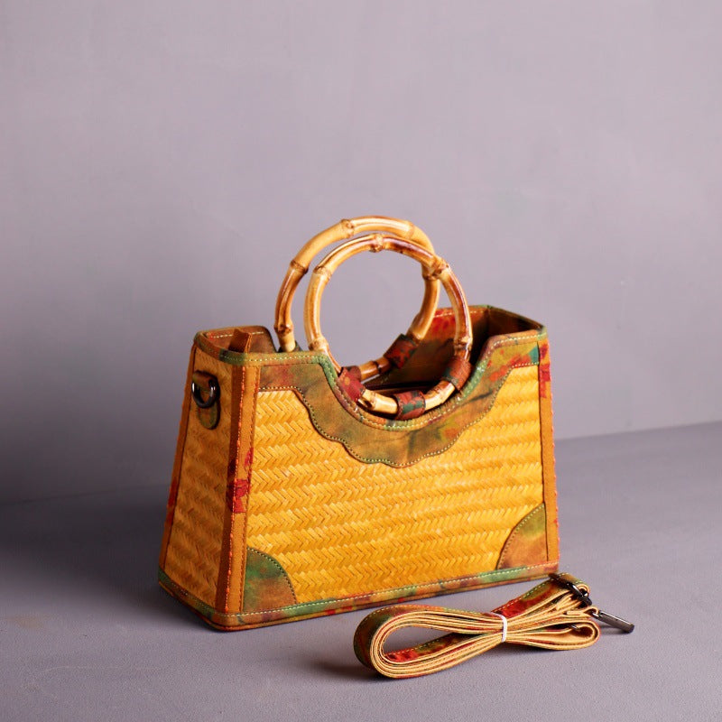 Chinese Style Yarn Fabric Bamboo Woven Cheongsam Match Ladies Bags