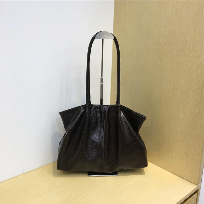 Women's Cabinet Red Large Capacity Totes Simple Pleated Portable Underarm Women's Handbag