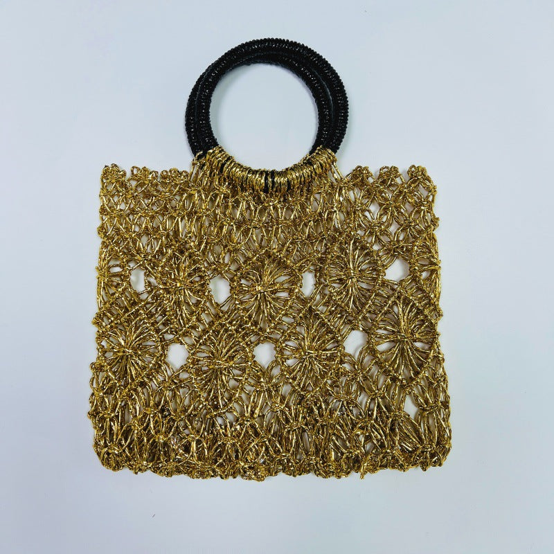 Women's Korean Style Straw Handmade Woven Metallic Yarn Women's Shoulder Bag
