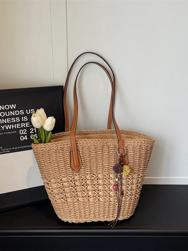 Women's Large Capacity Straw Summer Weaving Vegetable Basket Commuter Seaside Women's Shoulder Bag