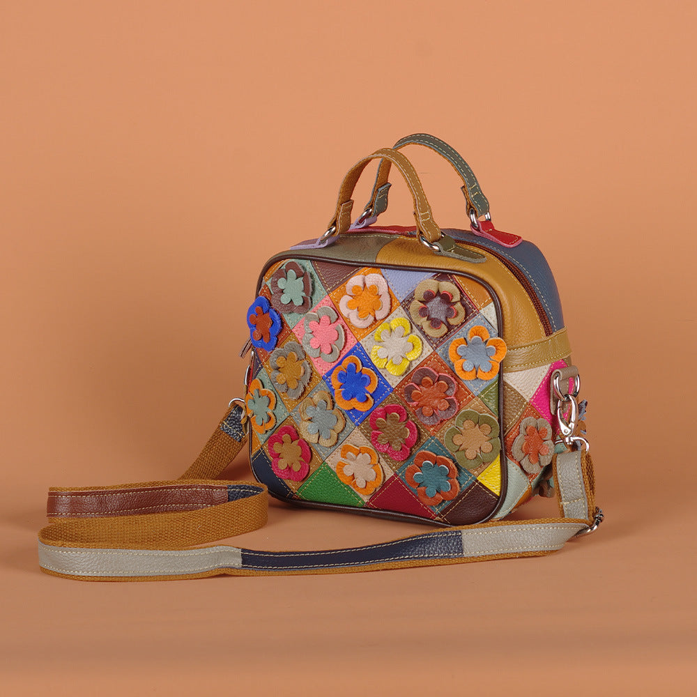 Women's Personalized Minority Colorful Flower First Layer Shoulder Bags