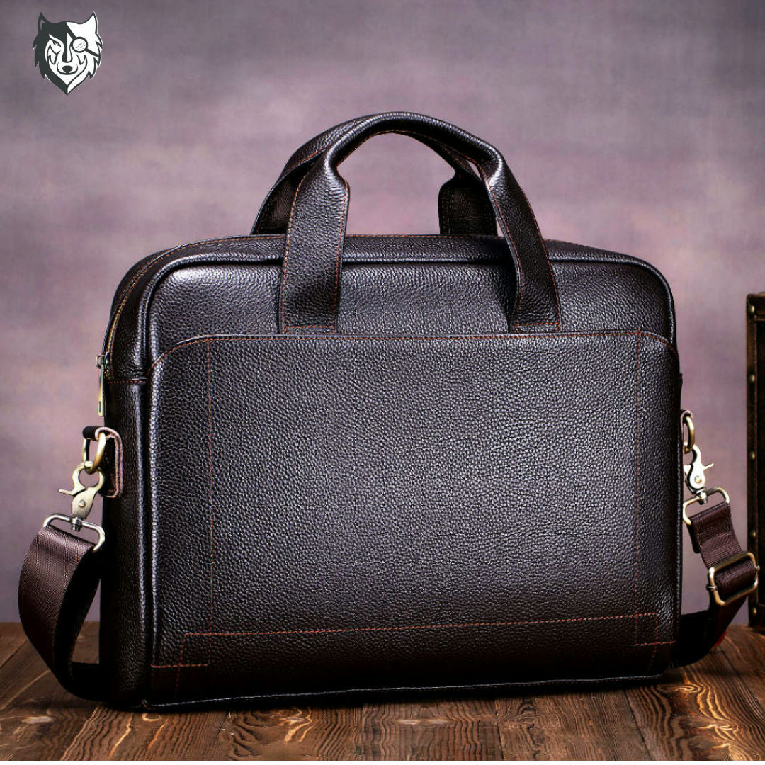 Men's Business Leather First Layer Cowhide Portable Laptop Bag