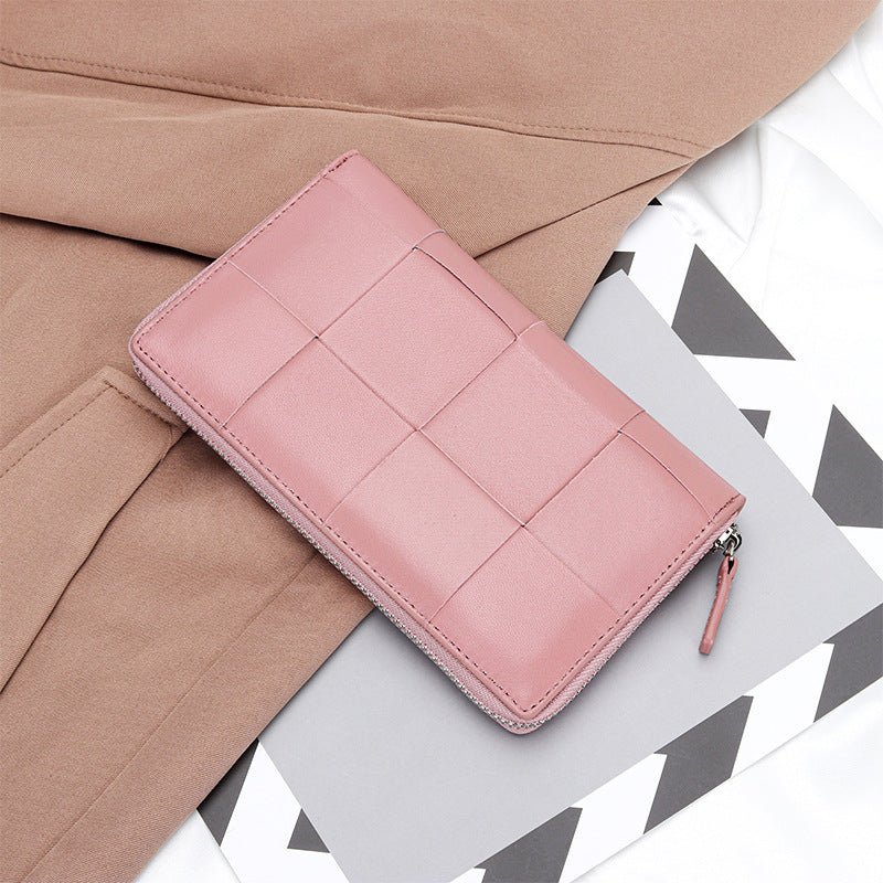 Sheepskin Large Woven Long Fashion Genuine Leather Zipper Capacity Bags
