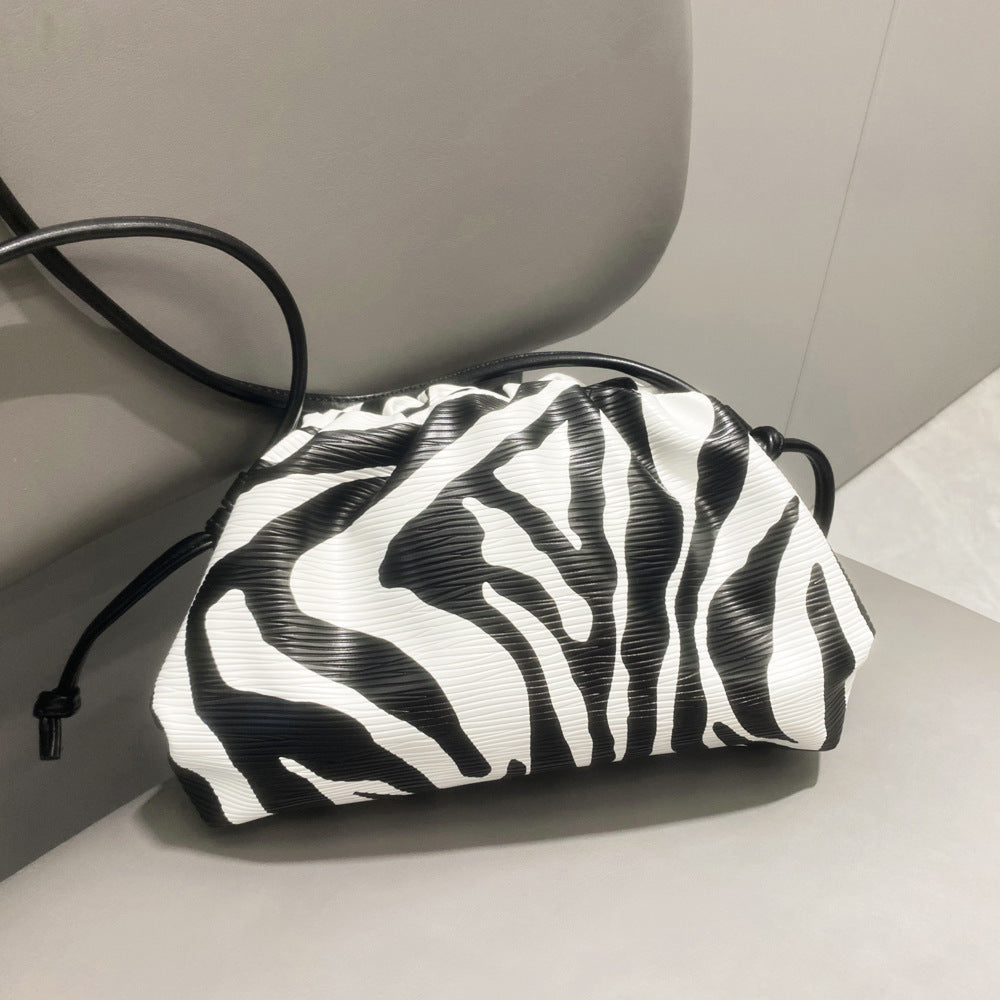 Women's Clutch Lady's Zebra Pattern Clip Cloud Shoulder Bags