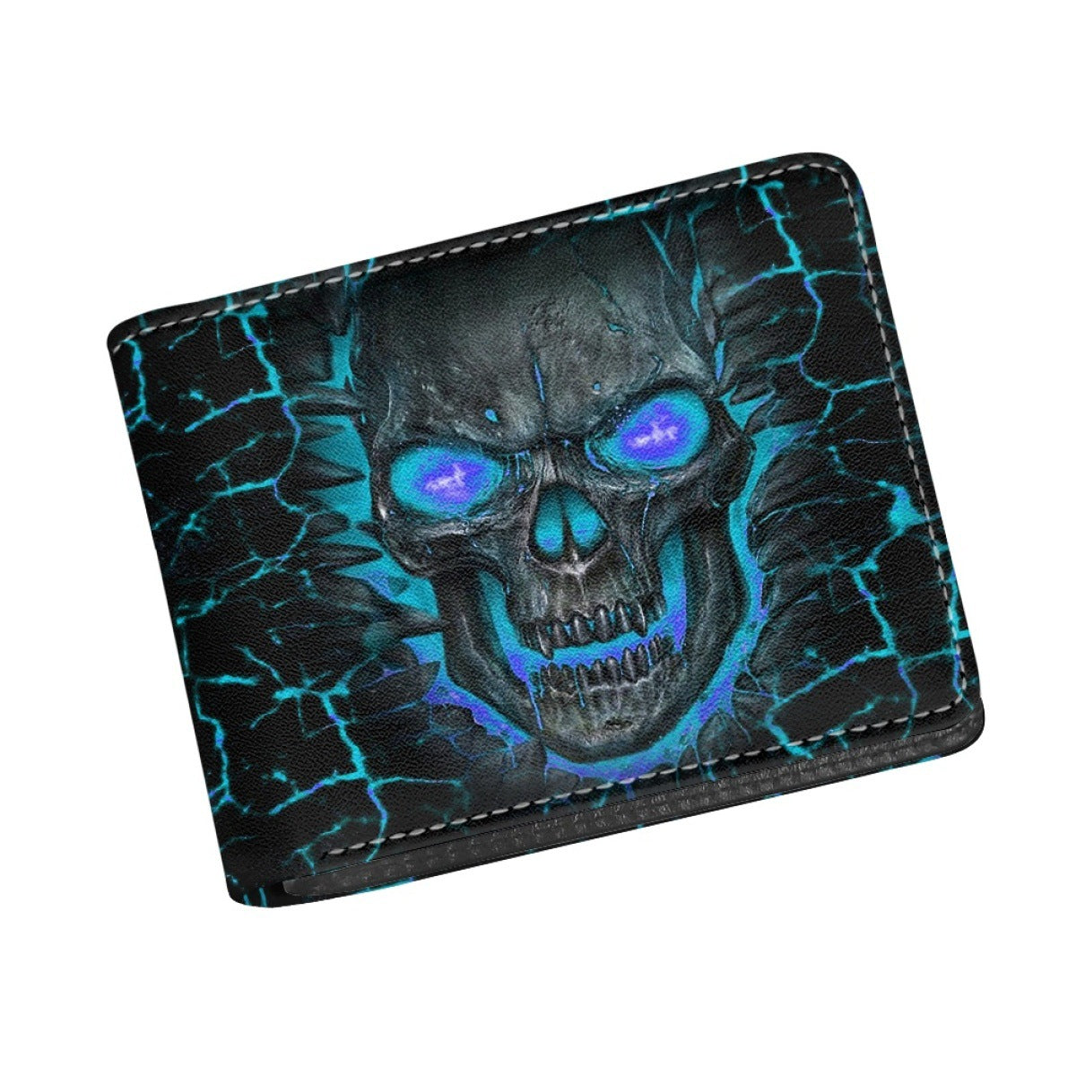 Men's Blue Flame Skull Print Folding Men's Wallet