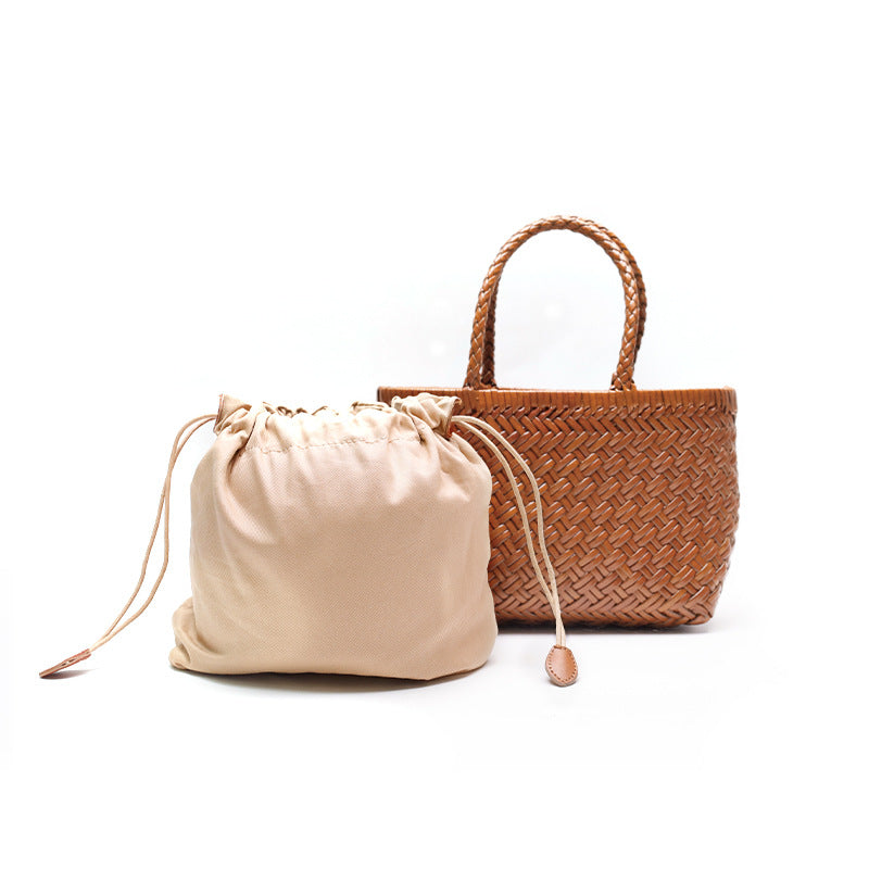 French Style Vegetable Basket Leather Woven Bags