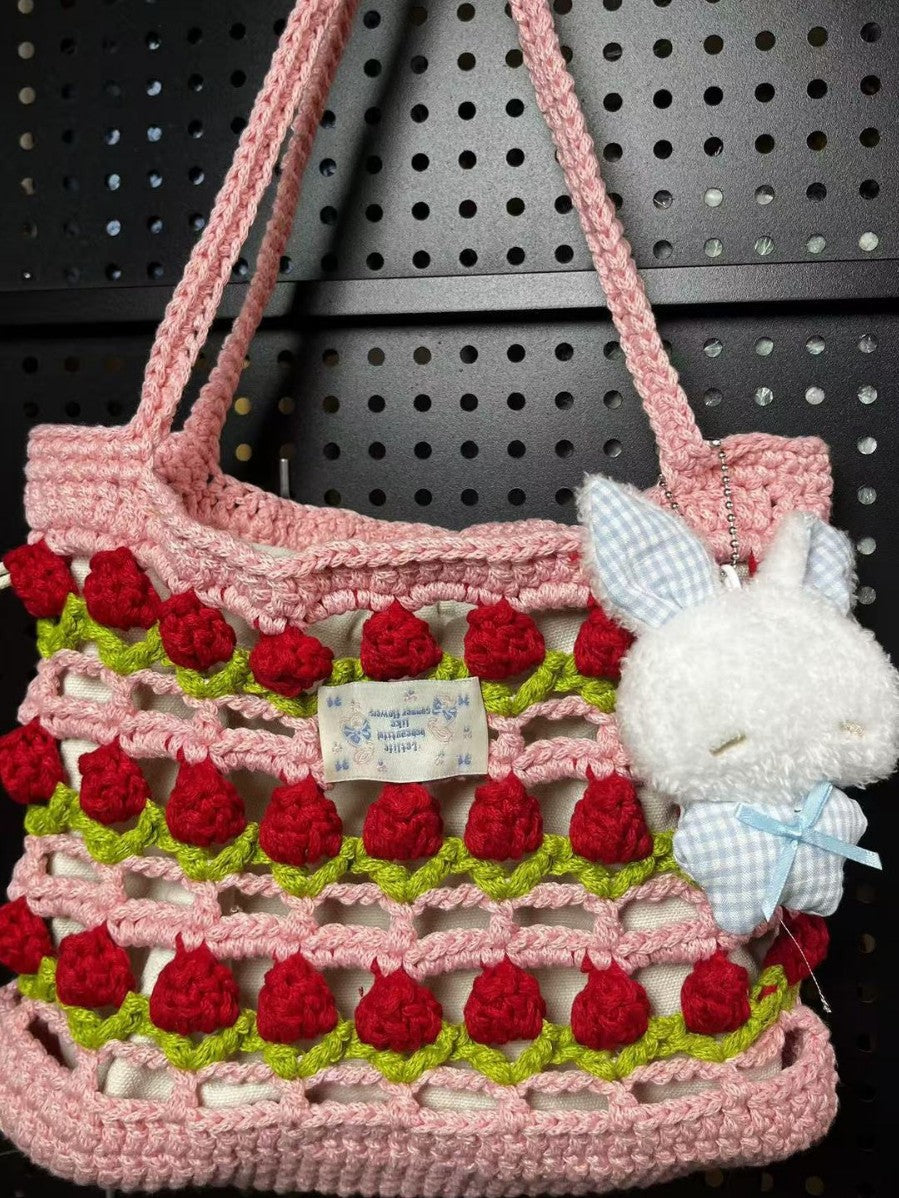 Spring Flower Stitching Hollow Wool Hand-woven Finished For Women's Shoulder Bag