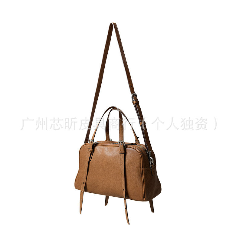Women's Bowling Vegetable Tanned Leather Lambskin Retro Large Capacity Genuine Shoulder Bags