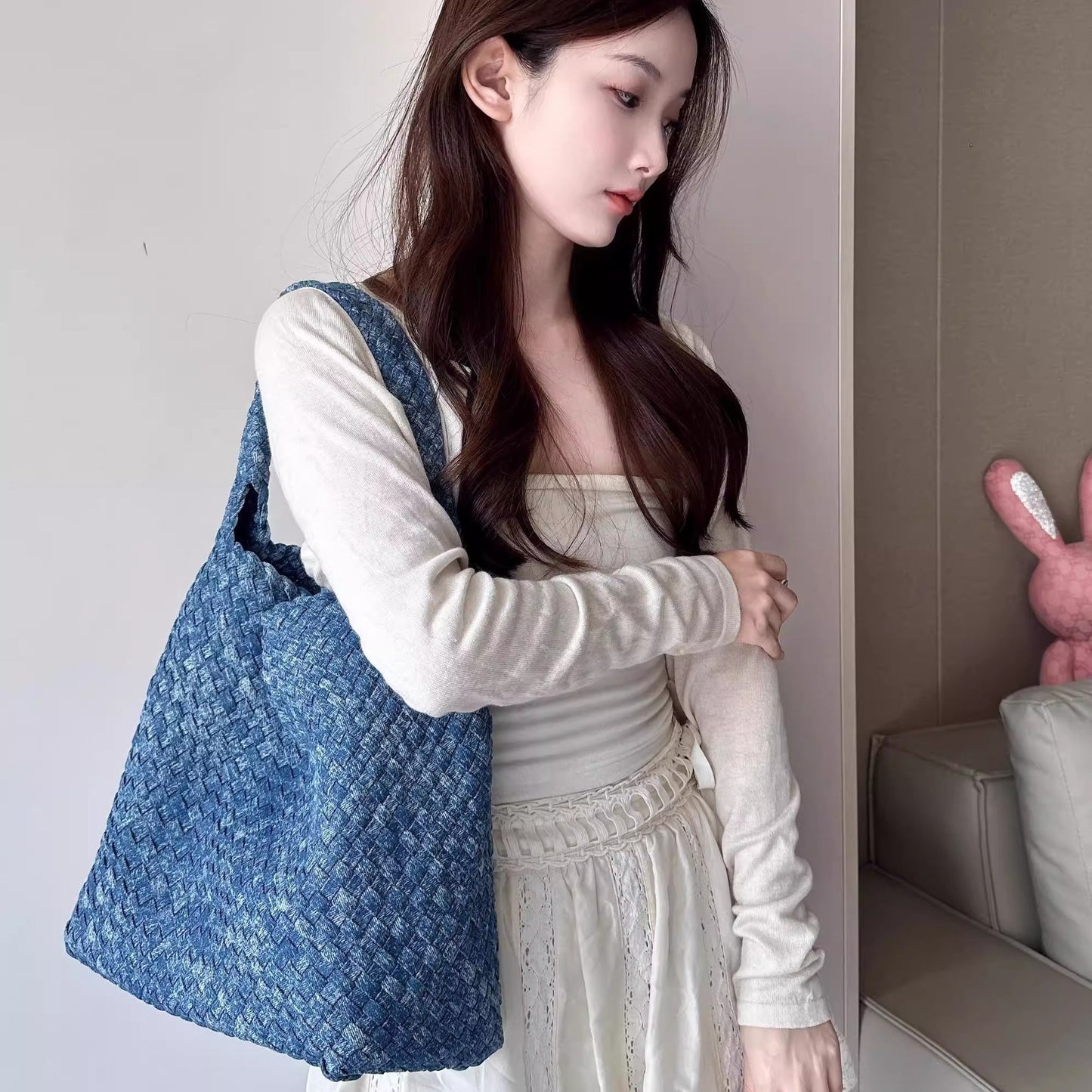 Denim Woven Large Capacity High-grade Hand-held Underarm Cross Women's Shoulder Bag