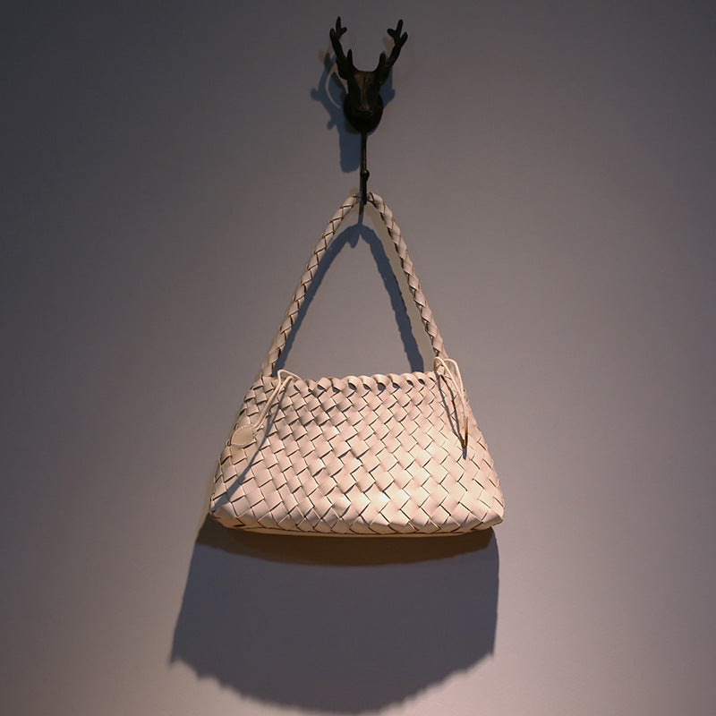 First Layer Cowhide Woven French Handmade Genuine Leather Fashion Retro Shoulder Bags