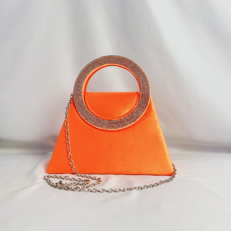 Round Water Diamond Banquet Silk Satin Trapezoidal Hand Dinner Bag