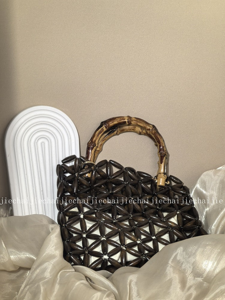 Women's Style Woven Wooden Bead Beaded Niche Handmade Women's Handbag