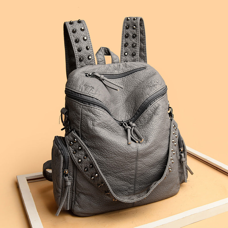 Women's Super Soft Lychee Pattern Textured Rivet Retro Bags