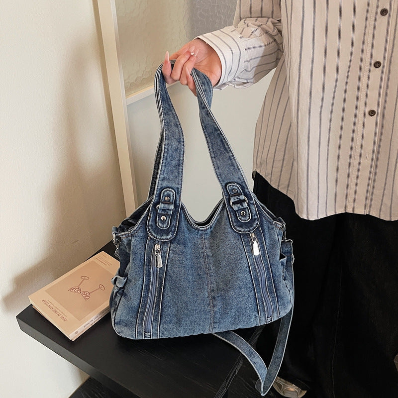 Niche Denim Large Capacity Design Sense Commuter Zipper Shoulder Bags