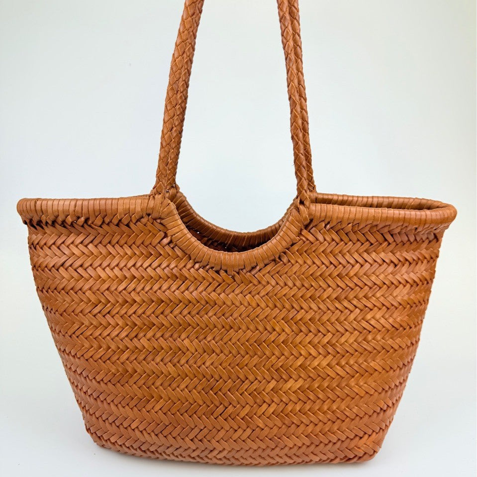 Women's First Layer Cowhide Curved Woven Genuine Leather French Vegetable Women's Shoulder Bag
